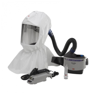 An example of a powered air-purifying respirator (PAPF).
